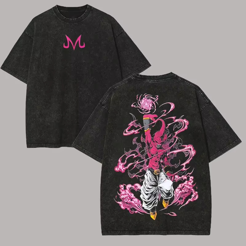 Acid Wash Vintage Graphic T Shirt - เสื้อยืด Buu ลายดราก้อนบอล Z อนิเมะ ผู้ชาย