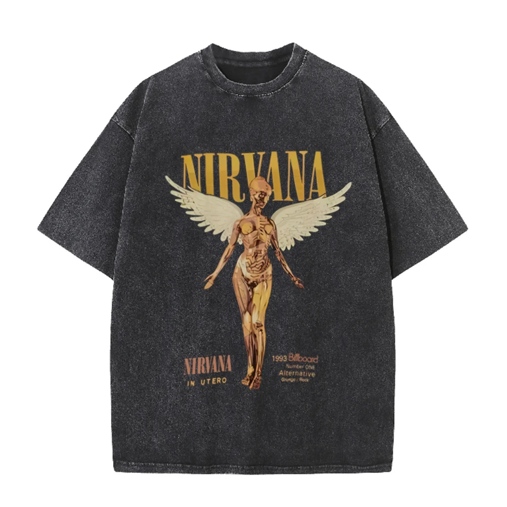 Acid Wash Vintage Graphic T Shirt - เสื้อยืดโอเวอร์ไซส์ลายกราฟิกวงนิวาราน่า ปี 1993 ลายบิลบอร์ด แองเจิล ฟิกเกอร์