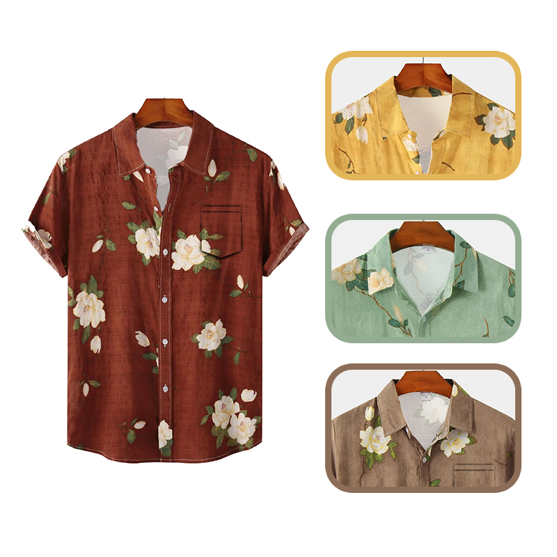 Vintage Hawaiian Floral Shirt - เสื้อเชิ้ตแขนสั้นผู้ชายสไตล์ฮาวายภาพพิมพ์ดอกไม้ฤดูร้อนเสื้อติดกระดุมสีเขียวเสื้อชายหาดลายดอกไม้วินเทจหลวมสำหรับผู้หญิง
