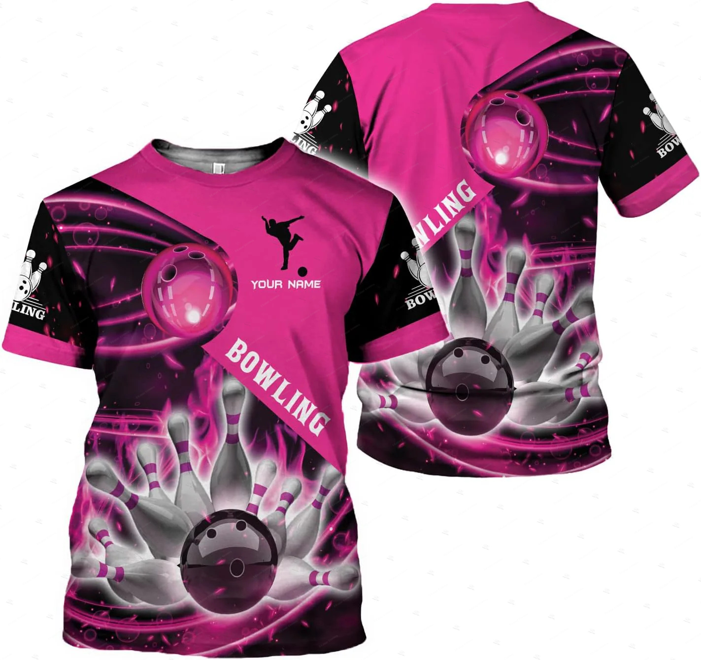 Short Sleeve Bowling Shirt Retro - Custom ชื่อ Gradient โบว์ลิ่งเปลวไฟ Graffiti สีสัน