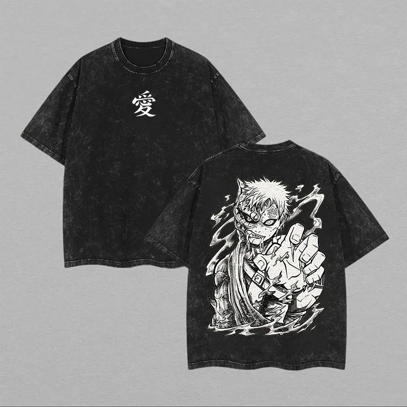 Acid Wash Vintage Graphic T Shirt - เสื้อยืด Naruto Gaara Love Shukaku วินเทจ