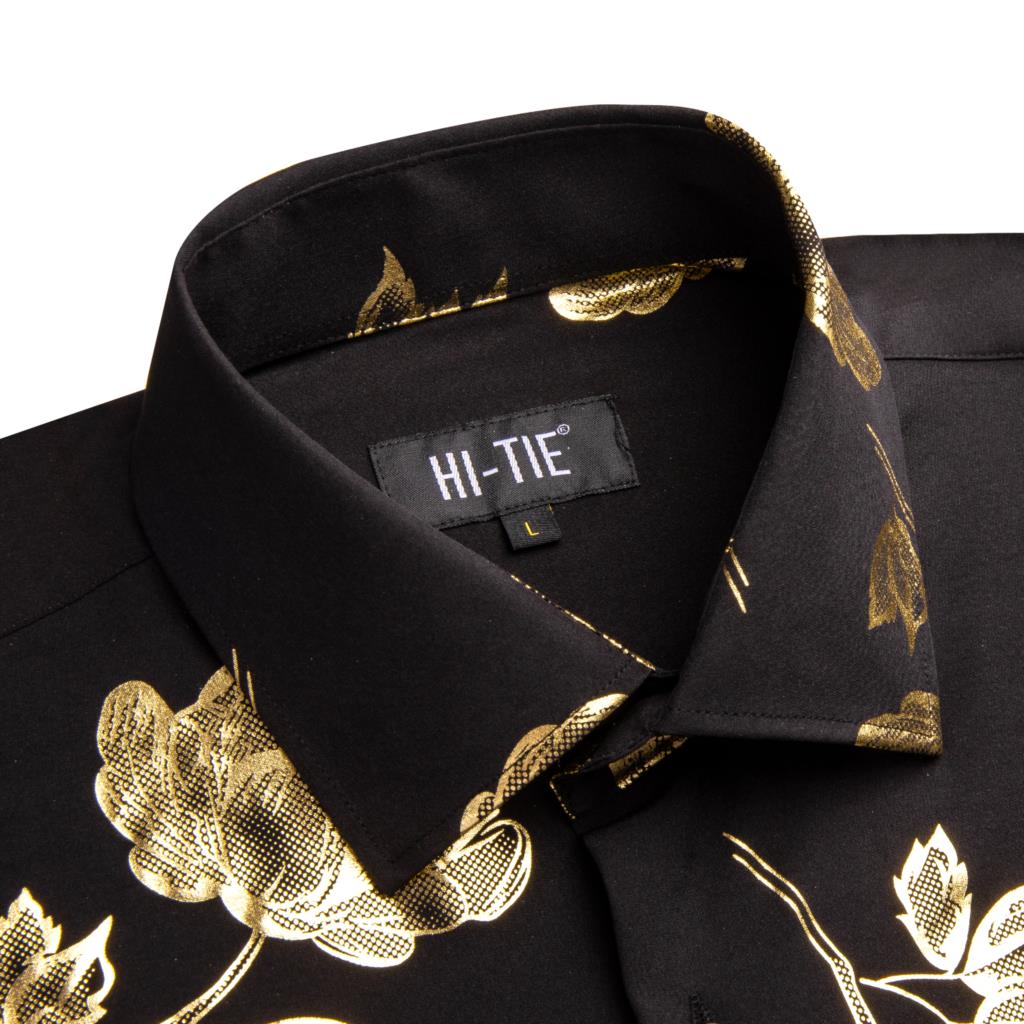 เสื้อเชิ๊ตผู้ชายผ้าไหมสีดำทองเ - Mens Satin Silk Dress Shirt บทวิจารณ์และราคา