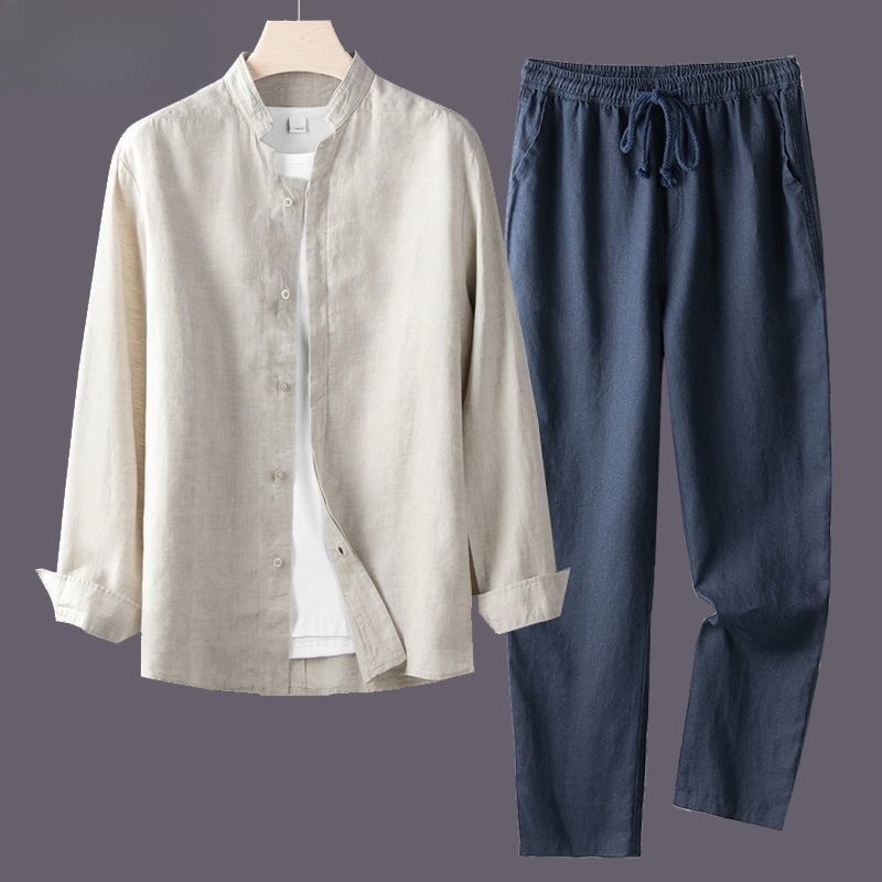 ชุดเสื้อเชิ้ตผ้าฝ้ายลินินน้ำหน - Mens Linen Shirt Long Sleeve บทวิจารณ์และราคา