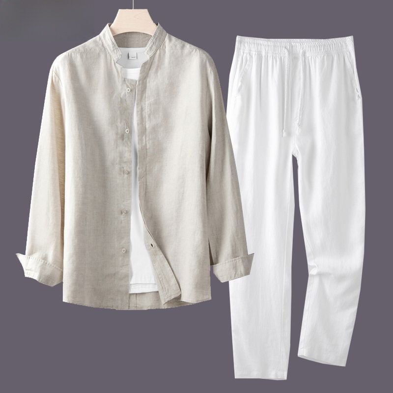 ชุดเสื้อเชิ้ตผ้าฝ้ายลินินน้ำหน - Mens Linen Shirt Long Sleeve บทวิจารณ์และราคา