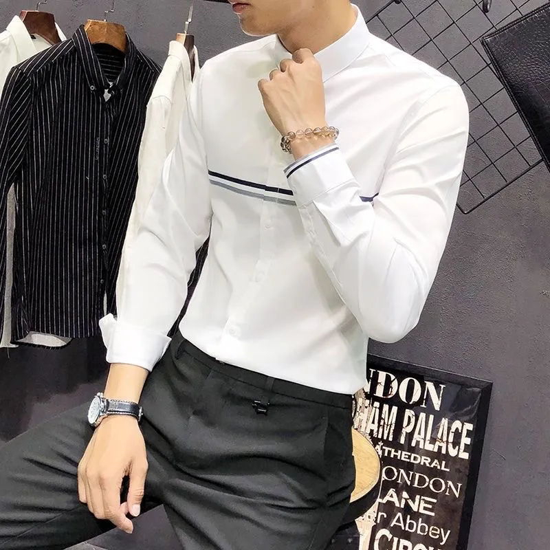 เสื้อเชิ้ตแขนยาวคอจีนผู้ชาย ลา - Mandarin Collar Formal Shirt Slim Fit บทวิจารณ์และราคา