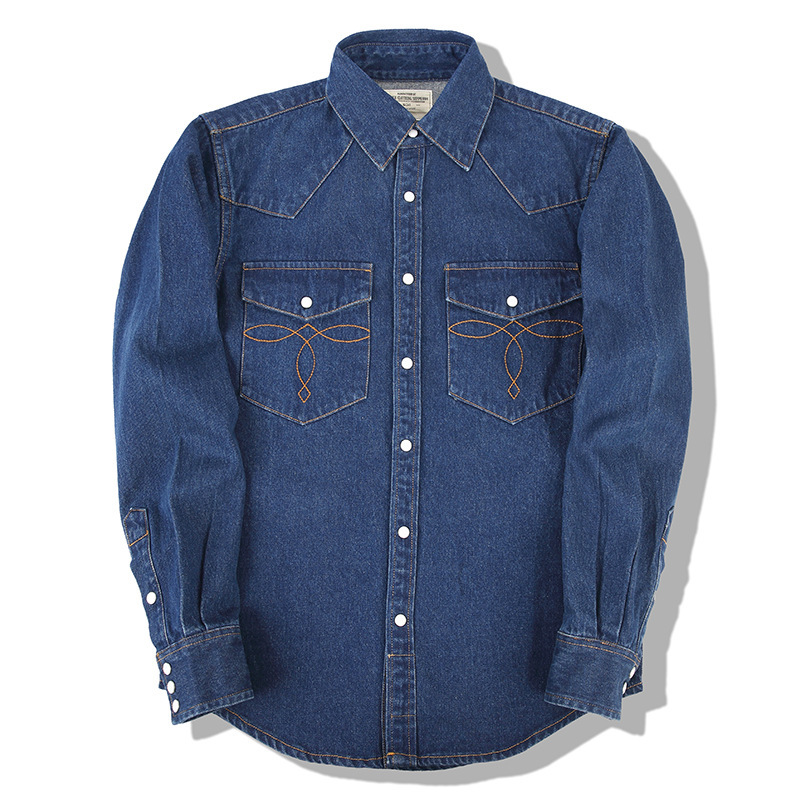 เสื้อเชิ้ตยีนส์วินเทจสไตล์อเมร - Mens Western Denim Pearl Snap Shirt บทวิจารณ์และราคา