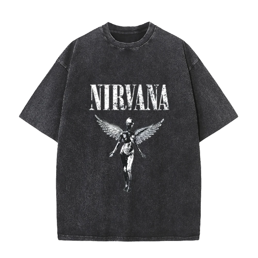 เสื้อยืดโอเวอร์ไซส์ลายกราฟิกวง - Acid Wash Vintage Graphic T Shirt บทวิจารณ์และราคา