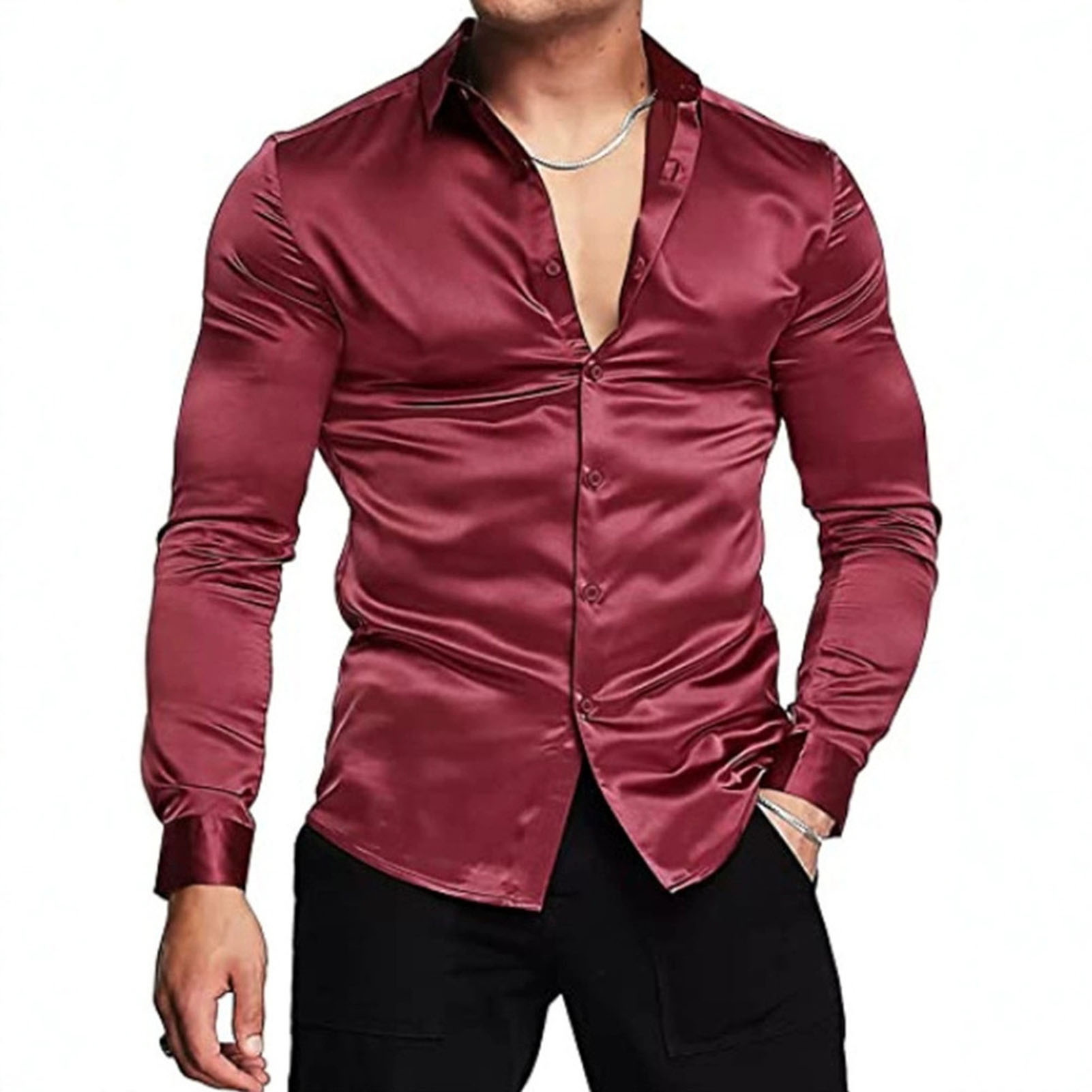 เสื้อเชิ้ตผ้าไหมซาตินสำหรับฤดู - Mens Satin Silk Dress Shirt บทวิจารณ์และราคา