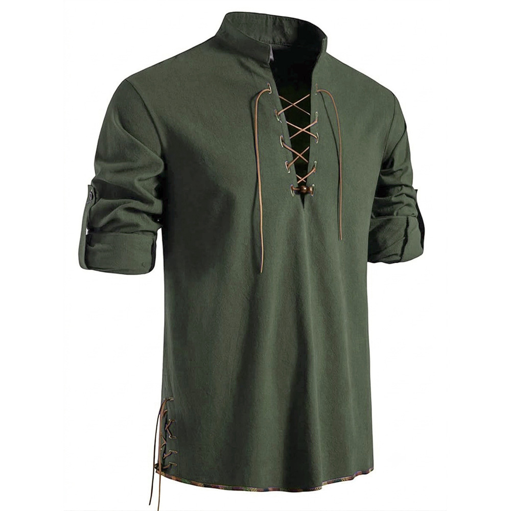 เสื้อเชิ้ตคอเฮนลีย์สไตล์ยุคกลา - Medieval Gothic Lace Up Pirate Shirt บทวิจารณ์และราคา