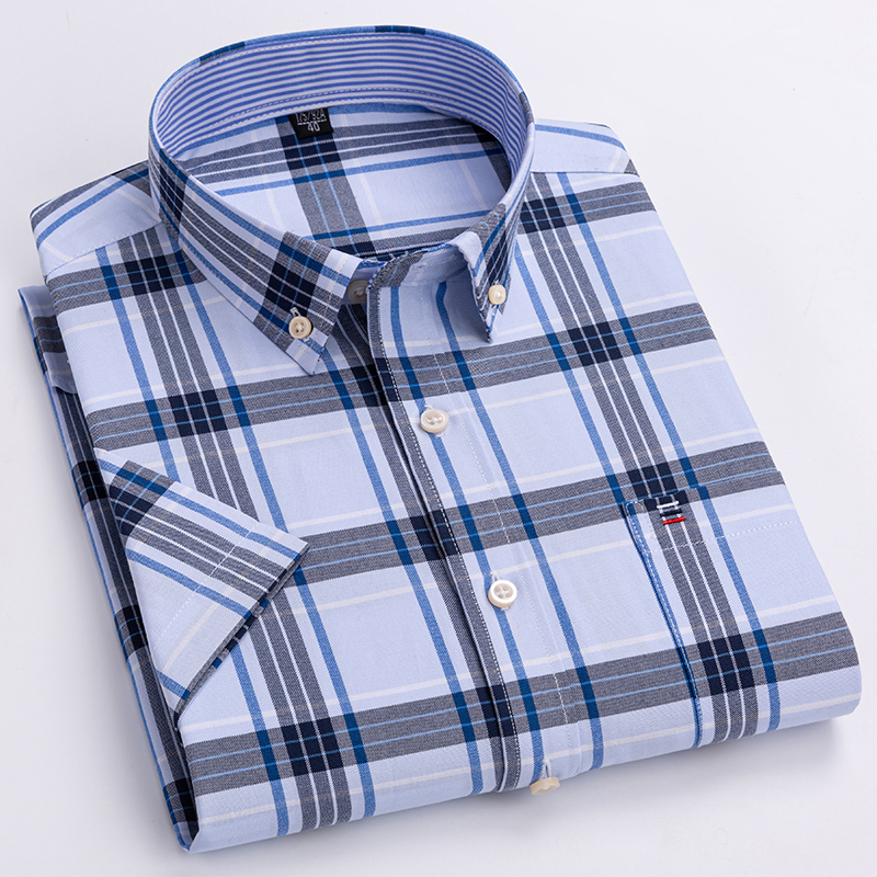 เสื้อเชิ้ตผู้ชายแขนสั้นลายสก๊อ - Oxford Cotton Casual Shirt Business บทวิจารณ์และราคา