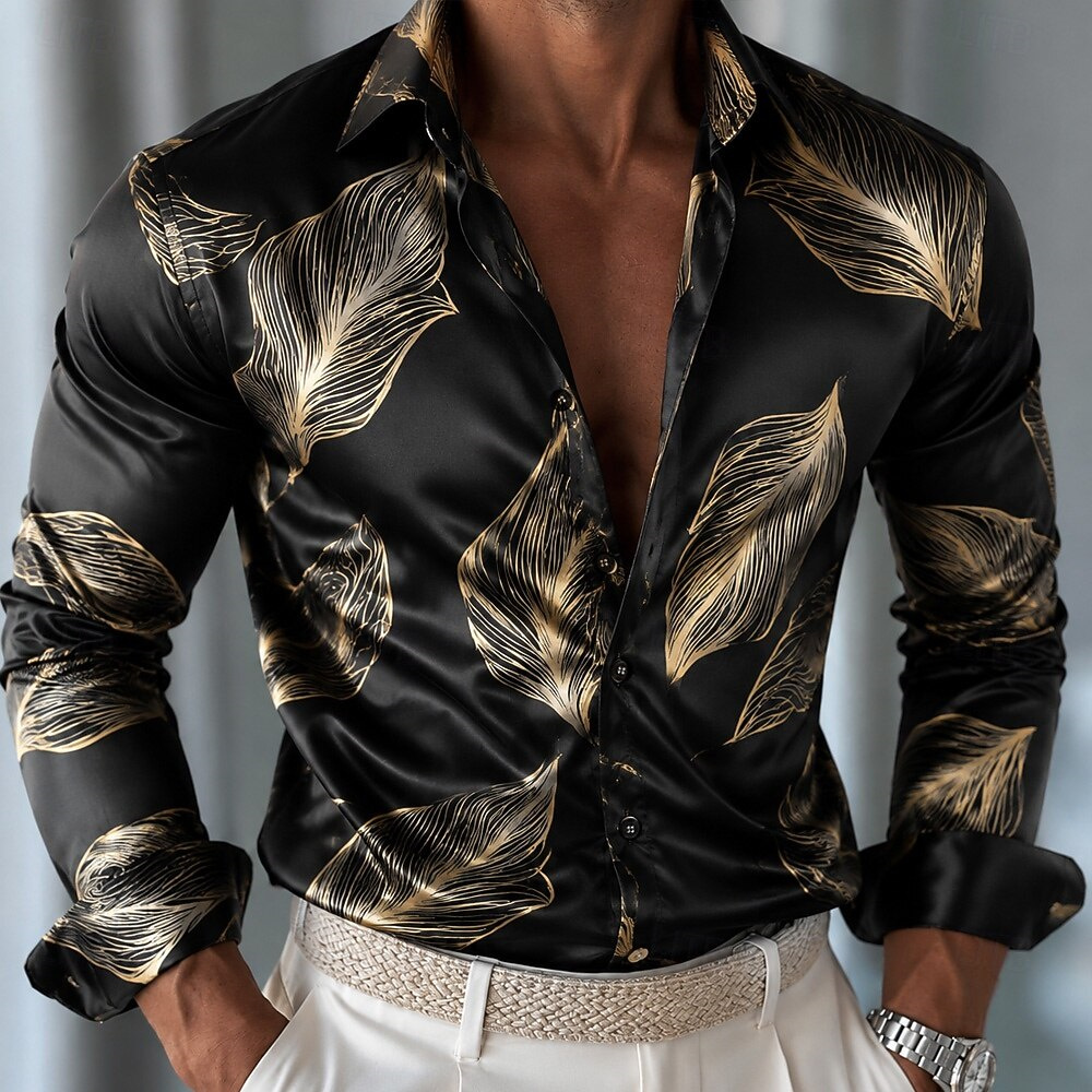 เสื้อเชิ้ตซาตินลายใบไม้สำหรับผ - Mens Satin Silk Dress Shirt บทวิจารณ์และราคา