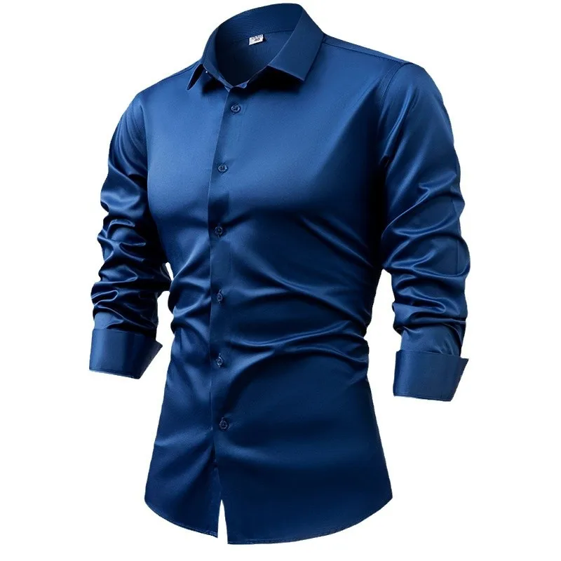 2025 ฤดูใบไม้ผลิฤดูใบไม้ร่วง R - Mens Satin Silk Dress Shirt บทวิจารณ์และราคา