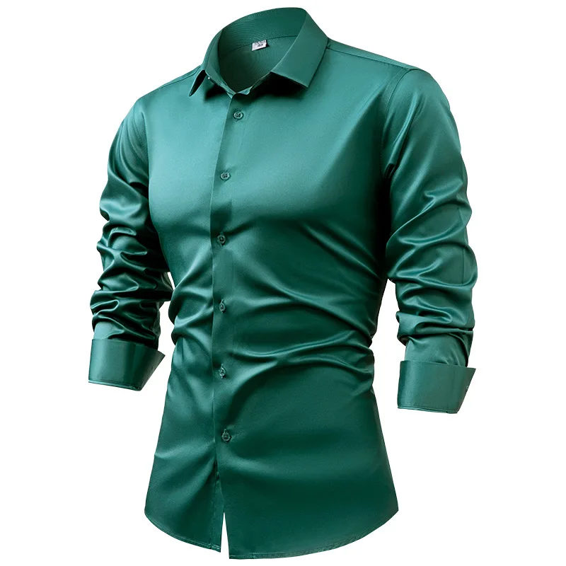 2025 ฤดูใบไม้ผลิฤดูใบไม้ร่วง R - Mens Satin Silk Dress Shirt บทวิจารณ์และราคา