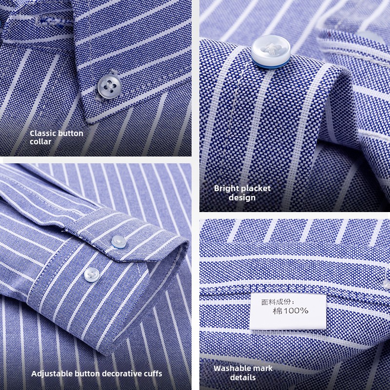 เสื้อเชิ้ตผู้ชายแขนยาวลายสก็อต - Oxford Cotton Casual Shirt Business บทวิจารณ์และราคา