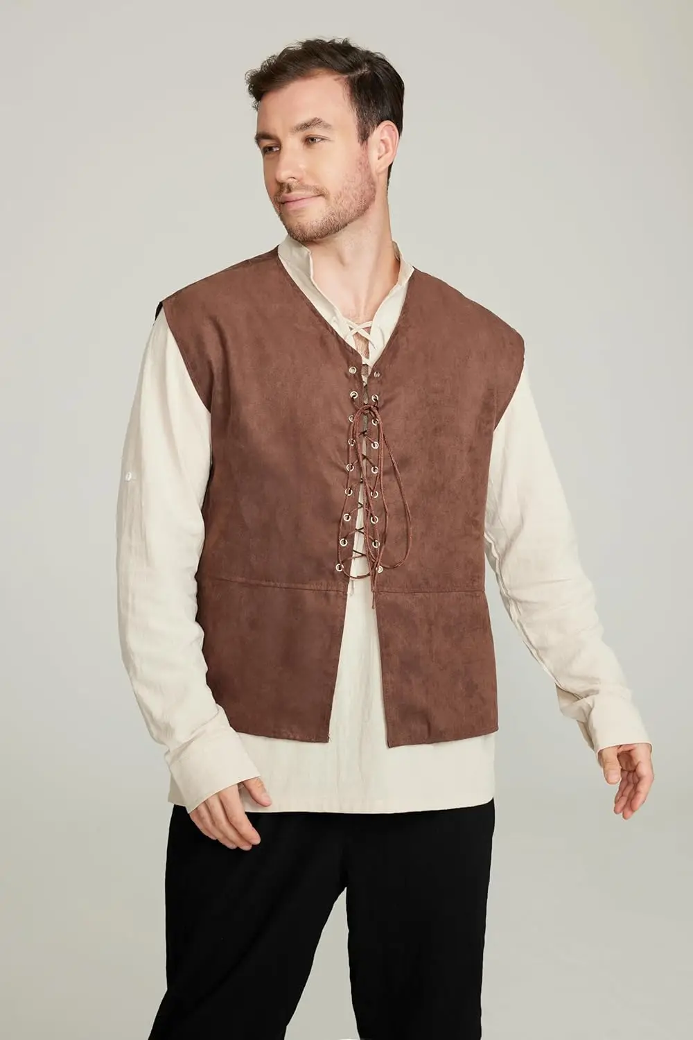 ชุด 2 ชิ้น เสื้อกั๊กโจรสลัดยุค - Medieval Gothic Lace Up Pirate Shirt บทวิจารณ์และราคา