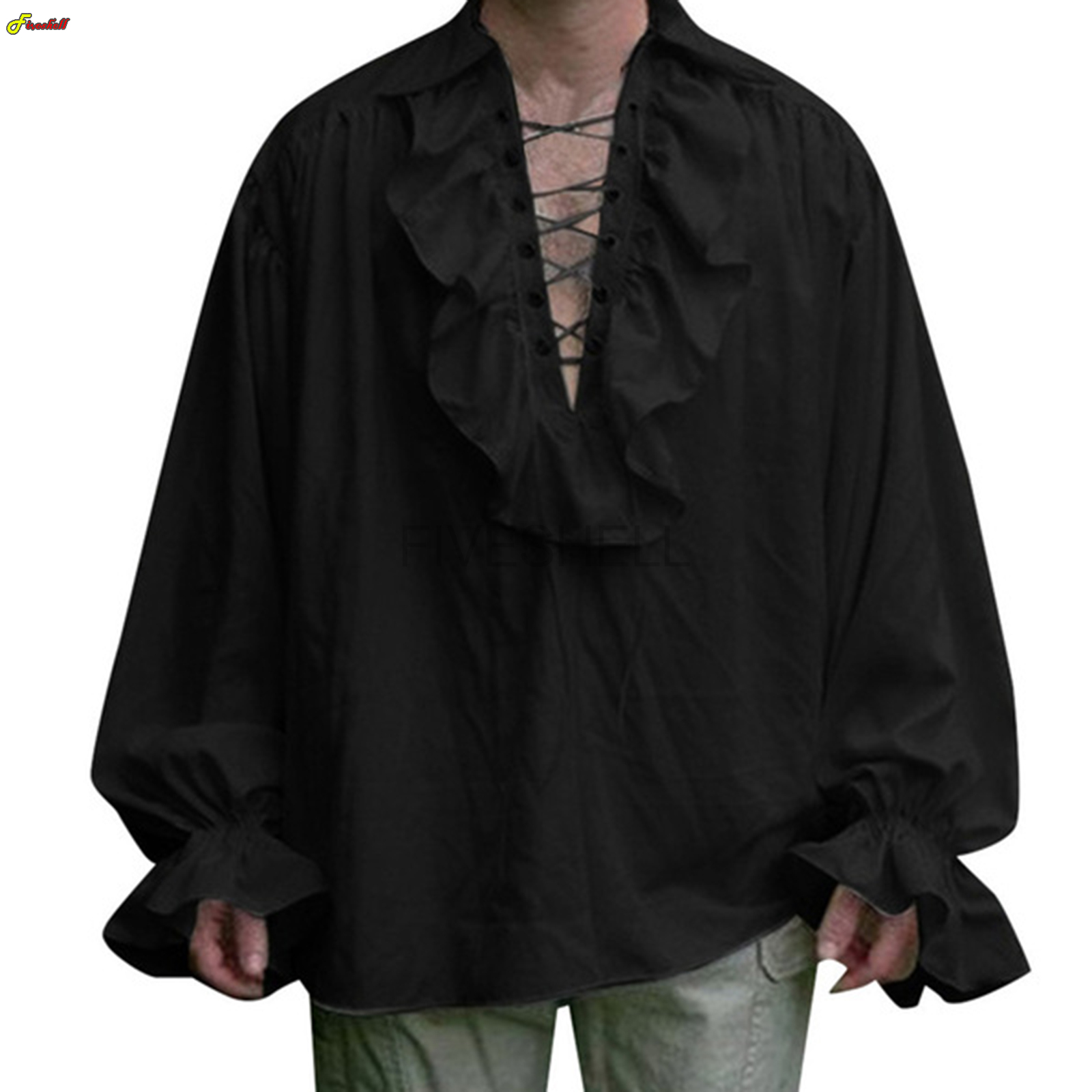 ยุคกลาง Mens Renaissance ชุด R - Medieval Gothic Lace Up Pirate Shirt บทวิจารณ์และราคา