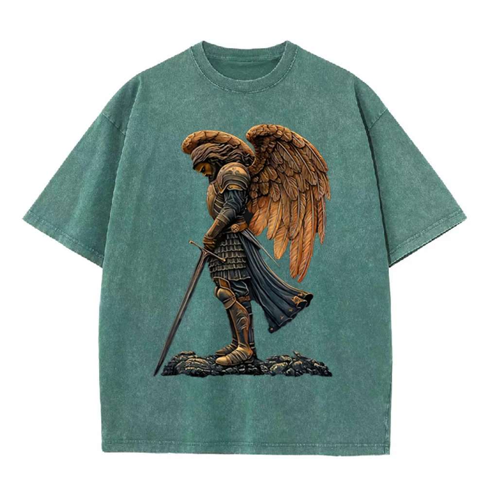 เสื้อยืดลายกราฟิกนักรบเทวดาหุ้ - Acid Wash Vintage Graphic T Shirt บทวิจารณ์และราคา