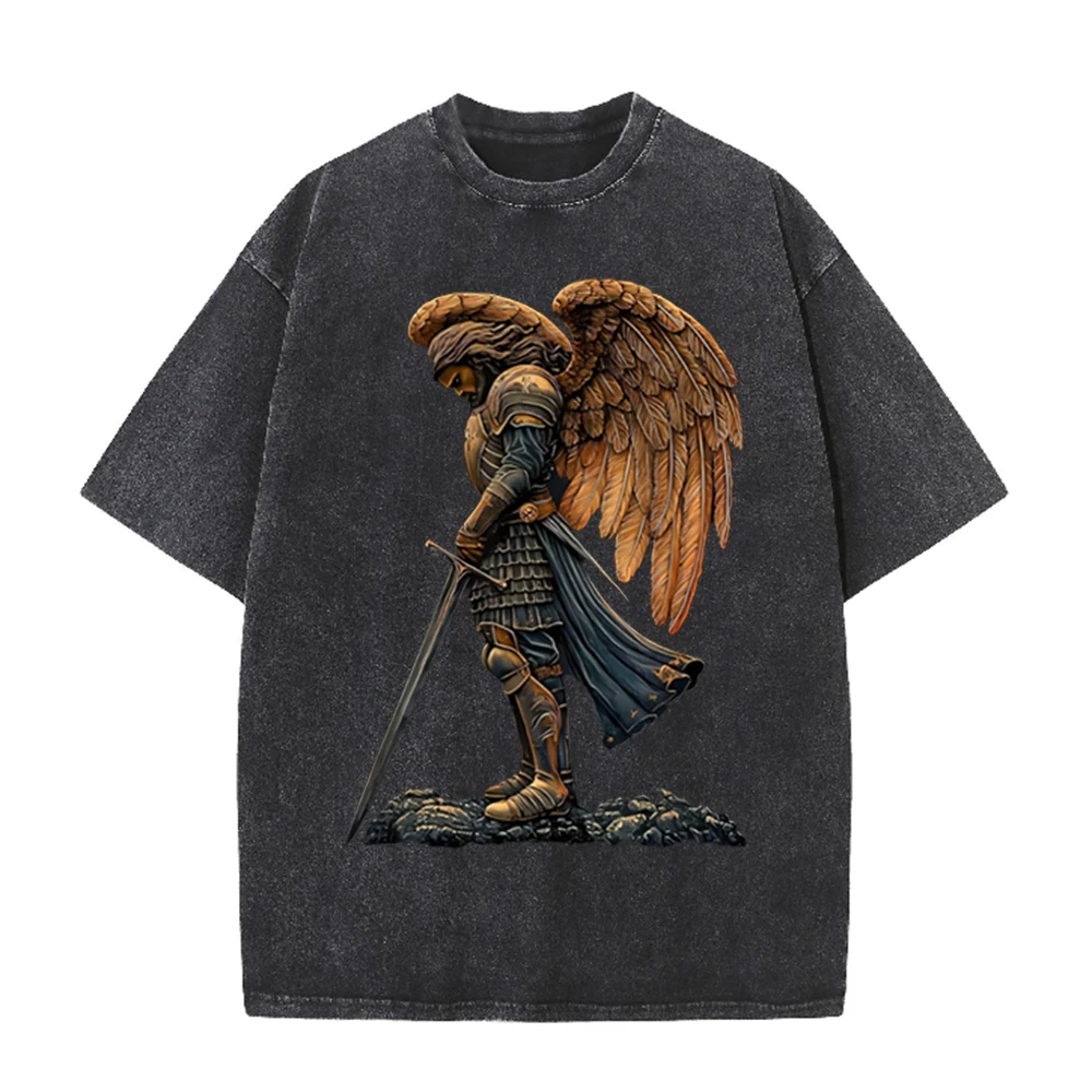 เสื้อยืดลายกราฟิกนักรบเทวดาหุ้ - Acid Wash Vintage Graphic T Shirt บทวิจารณ์และราคา