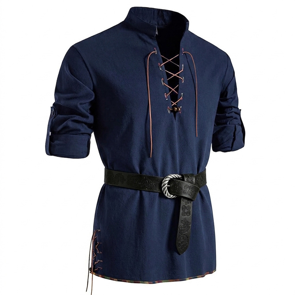เสื้อเชิ้ตวินเทจผู้ชาย ผ้าฝ้าย - Medieval Gothic Lace Up Pirate Shirt บทวิจารณ์และราคา