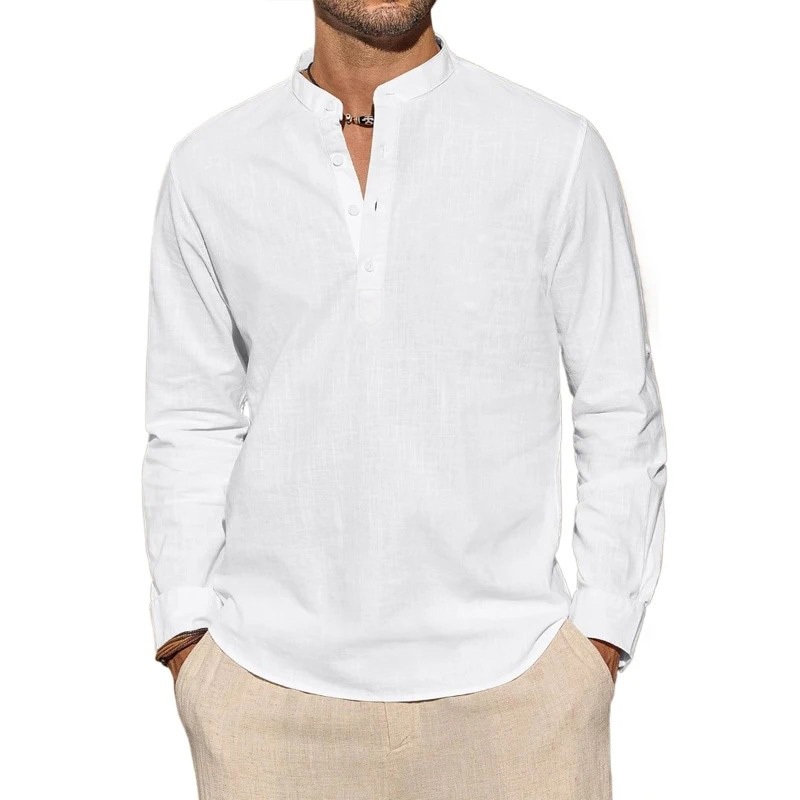 เสื้อยืดแขนยาวผู้ชาย สไตล์ลำลอ - Mens Linen Shirt Long Sleeve บทวิจารณ์และราคา
