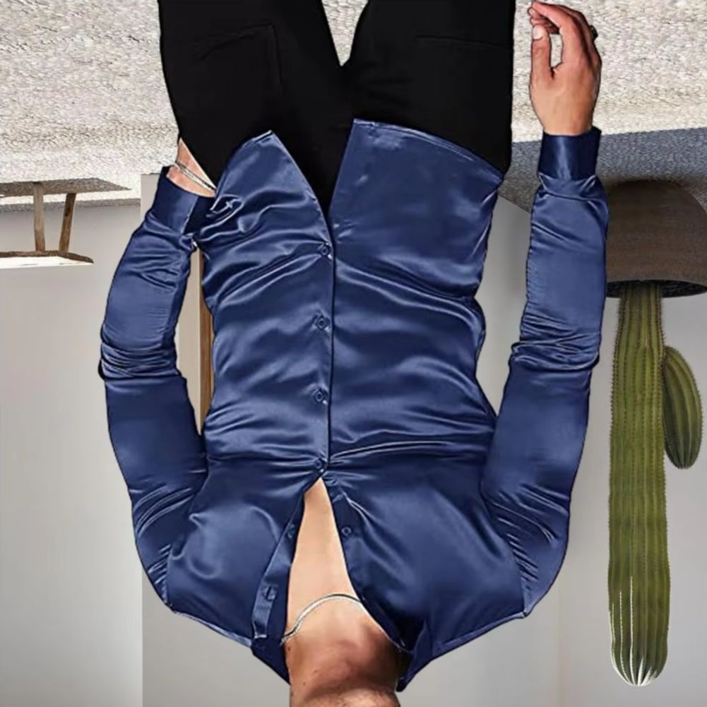 เสื้อเชิ้ตผู้ชายสไตล์ทันสมัย เ - Mens Satin Silk Dress Shirt บทวิจารณ์และราคา